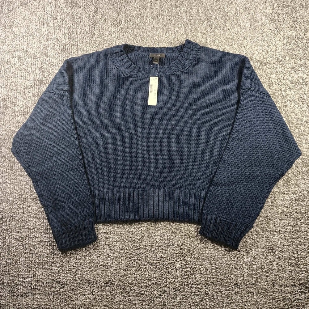 J.Crew Sweater Navy Blue Cropped Cotton Shaker Knit Preppy Womens XL NWT